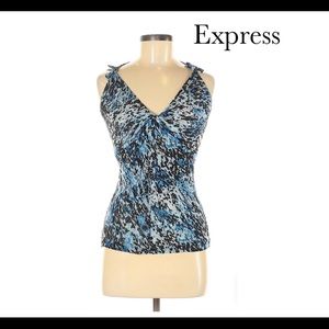 Blue & black abstract print top by Express